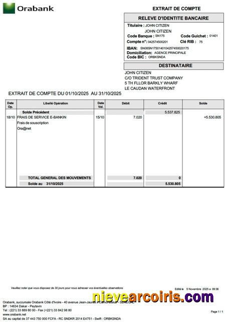 Togo Orabank account statement Word and PDF